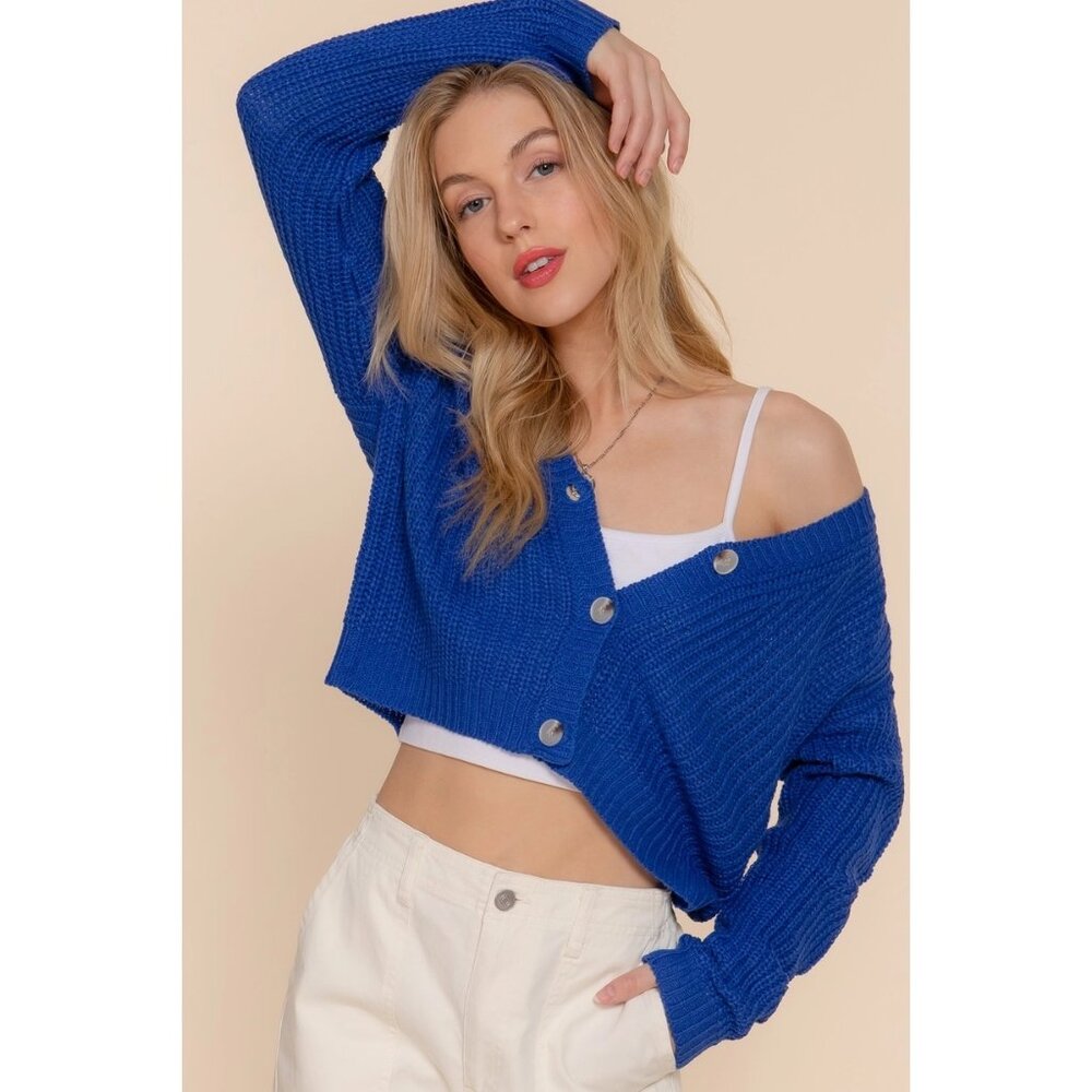 Long Sleeve V-Neck Sweater Cardigan - Picture 2 of 6